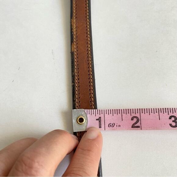 Vintage 80s Jordache Brown Leather Skinny Belt Brass Tone Buckle Womens 28 Small - Picture 11 of 12
